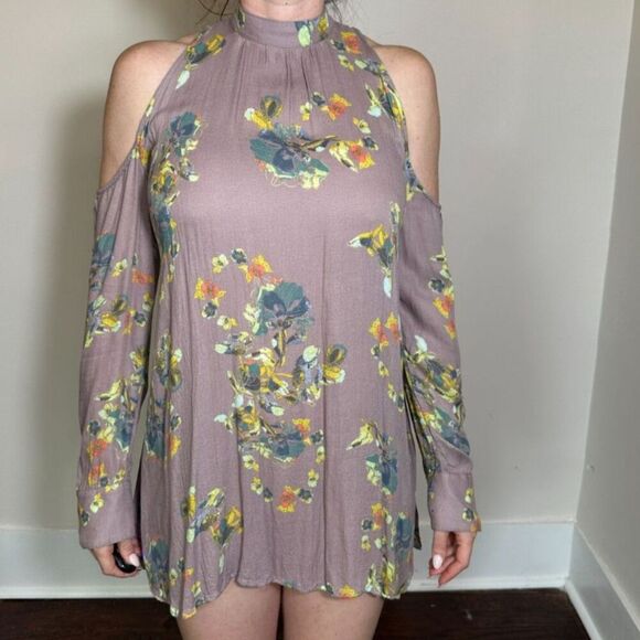 Free People Gray Floral Halter Dress Size Medium - Picture 1 of 3